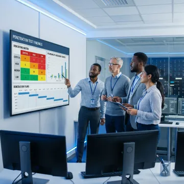 Enterprise security team reviewing penetration test results
