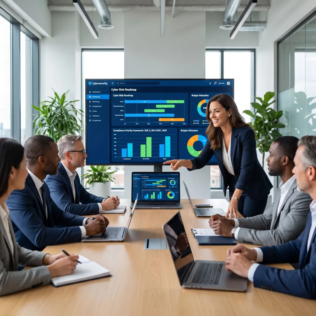 Virtual CISO discussing cybersecurity budget and roadmap