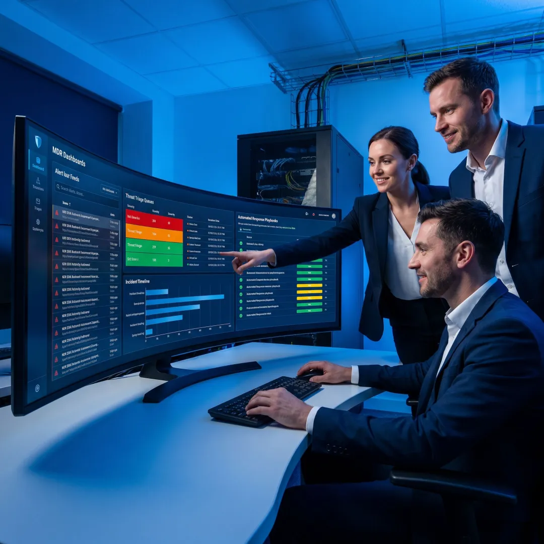 Cybersecurity team reviewing threat alerts