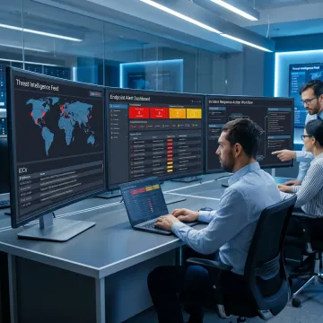 Cybersecurity team reviewing threat response data