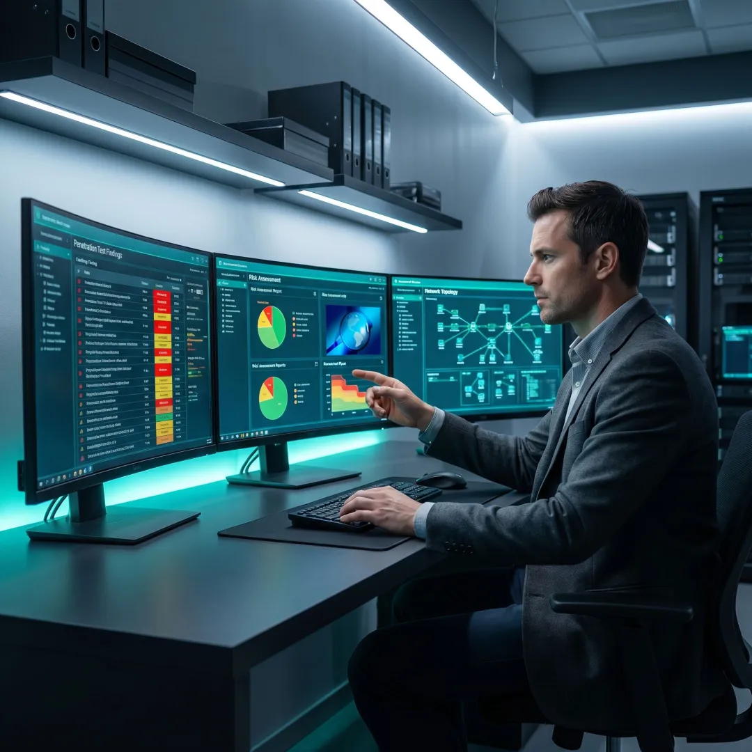 Consultant analyzing infrastructure security findings