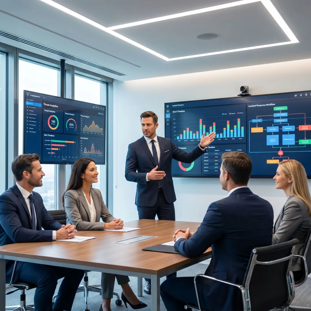 Cybersecurity consultant reviewing threat response strategy