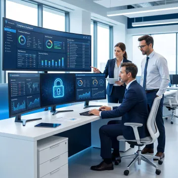 Cybersecurity team reviewing business security data