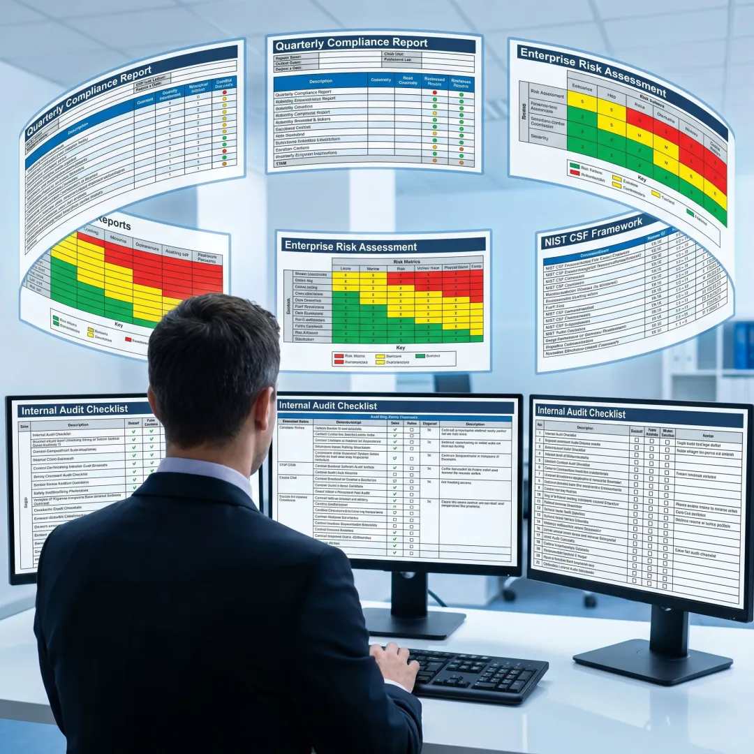 Security analyst reviewing compliance reports