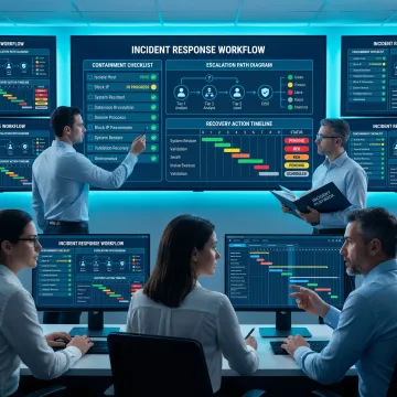 Cybersecurity team reviewing an incident response plan