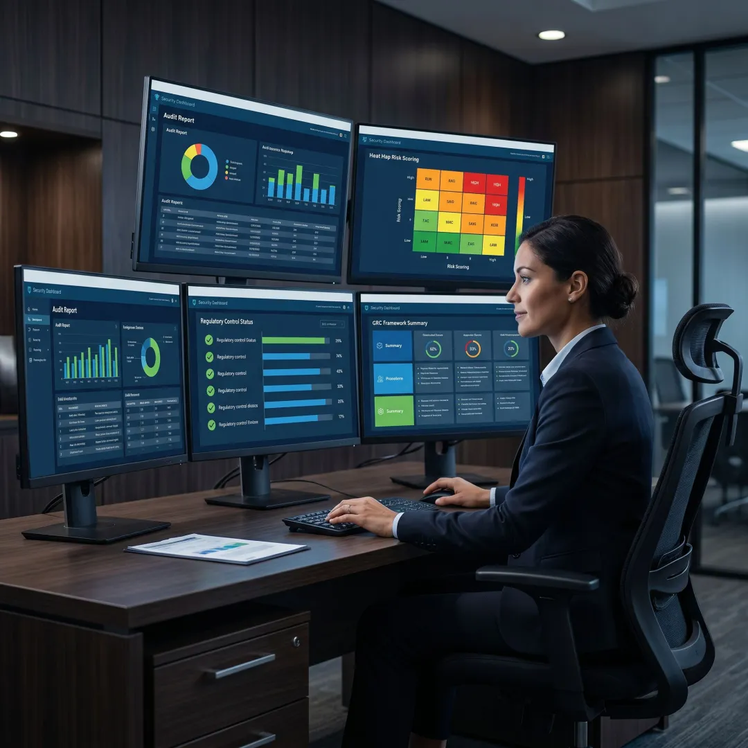 Security analyst reviewing compliance metrics