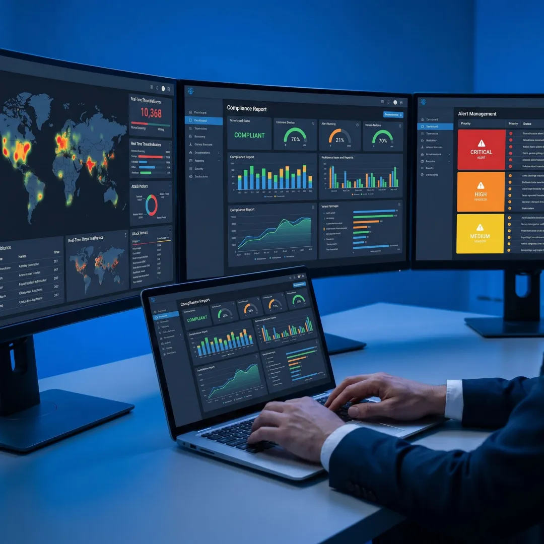 Managed cybersecurity team reviewing alerts and risk data