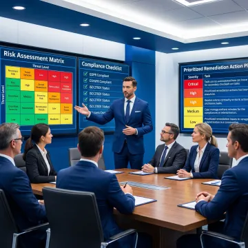 Consultant presenting cybersecurity assessment findings