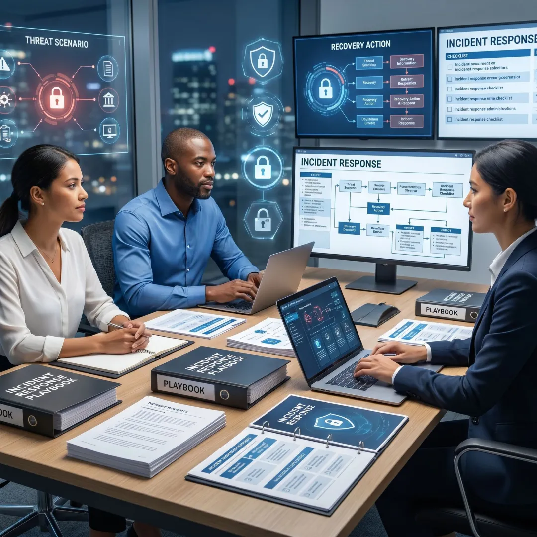 Team reviewing cyber incident response plans