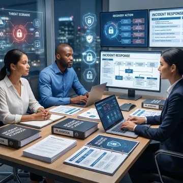 Team reviewing cyber incident response plans