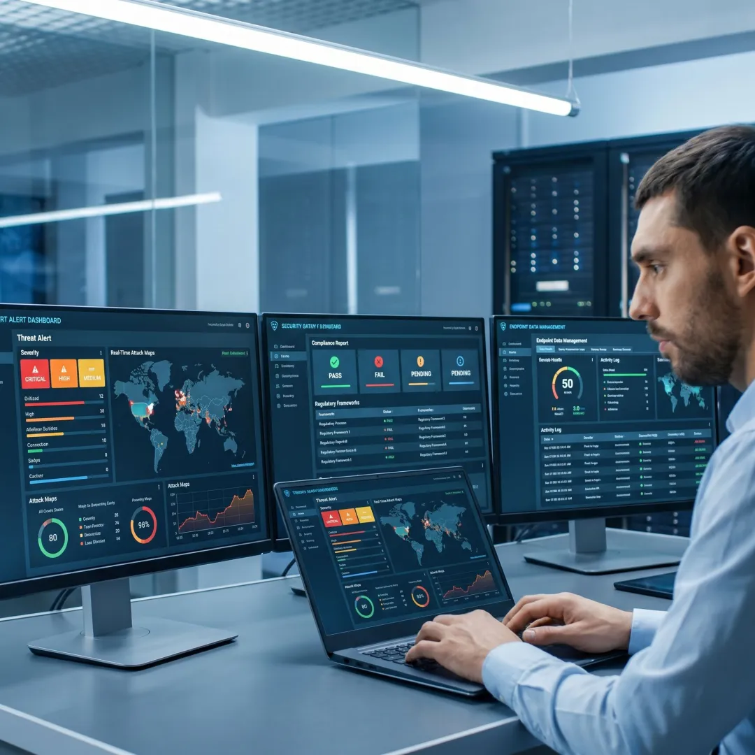 Cybersecurity team reviewing alerts and risk data