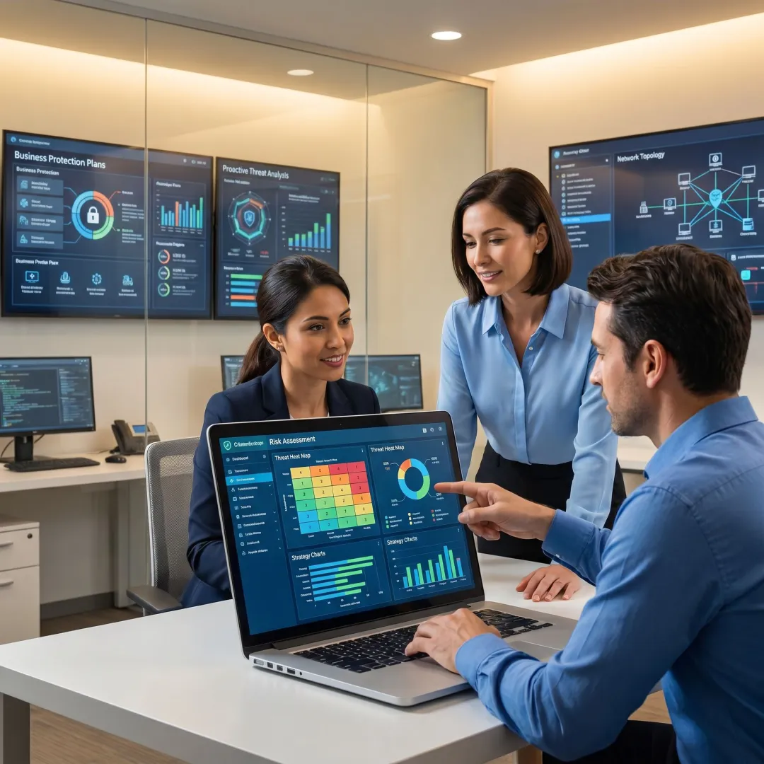 Cybersecurity team reviewing business risk data