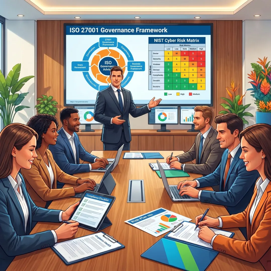 Security consultant presenting governance and compliance strategy