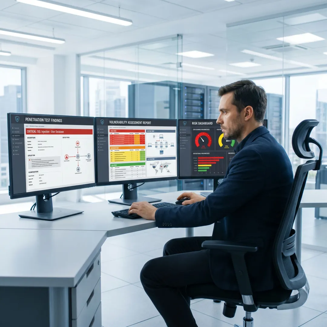 Security consultant analyzing penetration test results