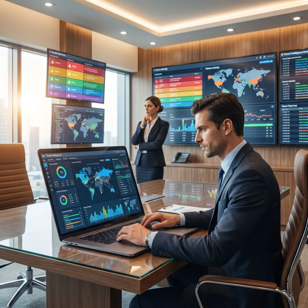 Cybersecurity team reviewing threat data