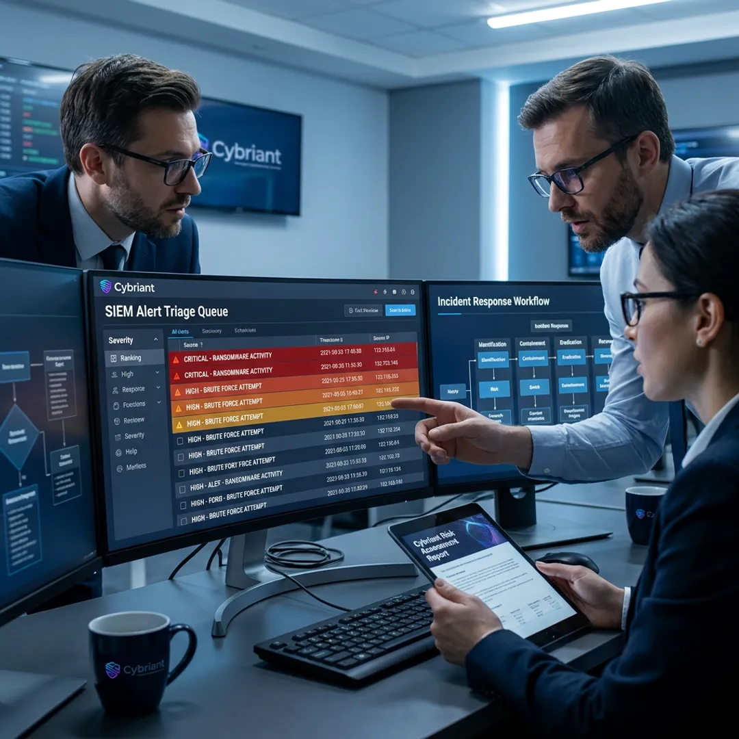Cybersecurity team reviewing incident response workflows