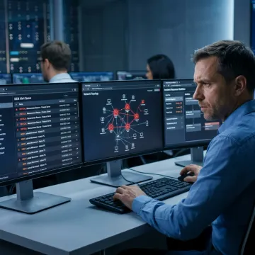 Security analyst monitoring enterprise threat dashboards