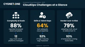 Multi-cloud complexity challenges infographic with key enterprise statistics and impact areas