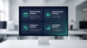 Four types of agentic AI evaluation methods with grading criteria and metrics