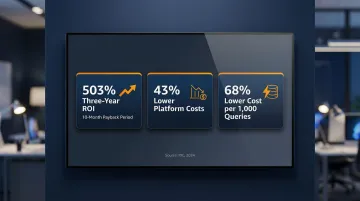 Amazon Redshift three-year ROI statistics showing 503 percent return and cost savings