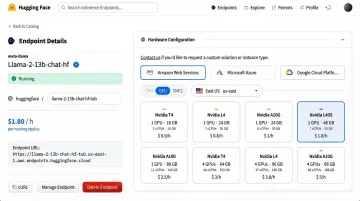 Hugging Face Inference Endpoints dashboard showing one-click model deployment and autoscaling settings