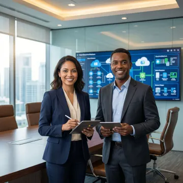 Enterprise cloud modernization strategy consulting session with architects reviewing cloud migration blueprint