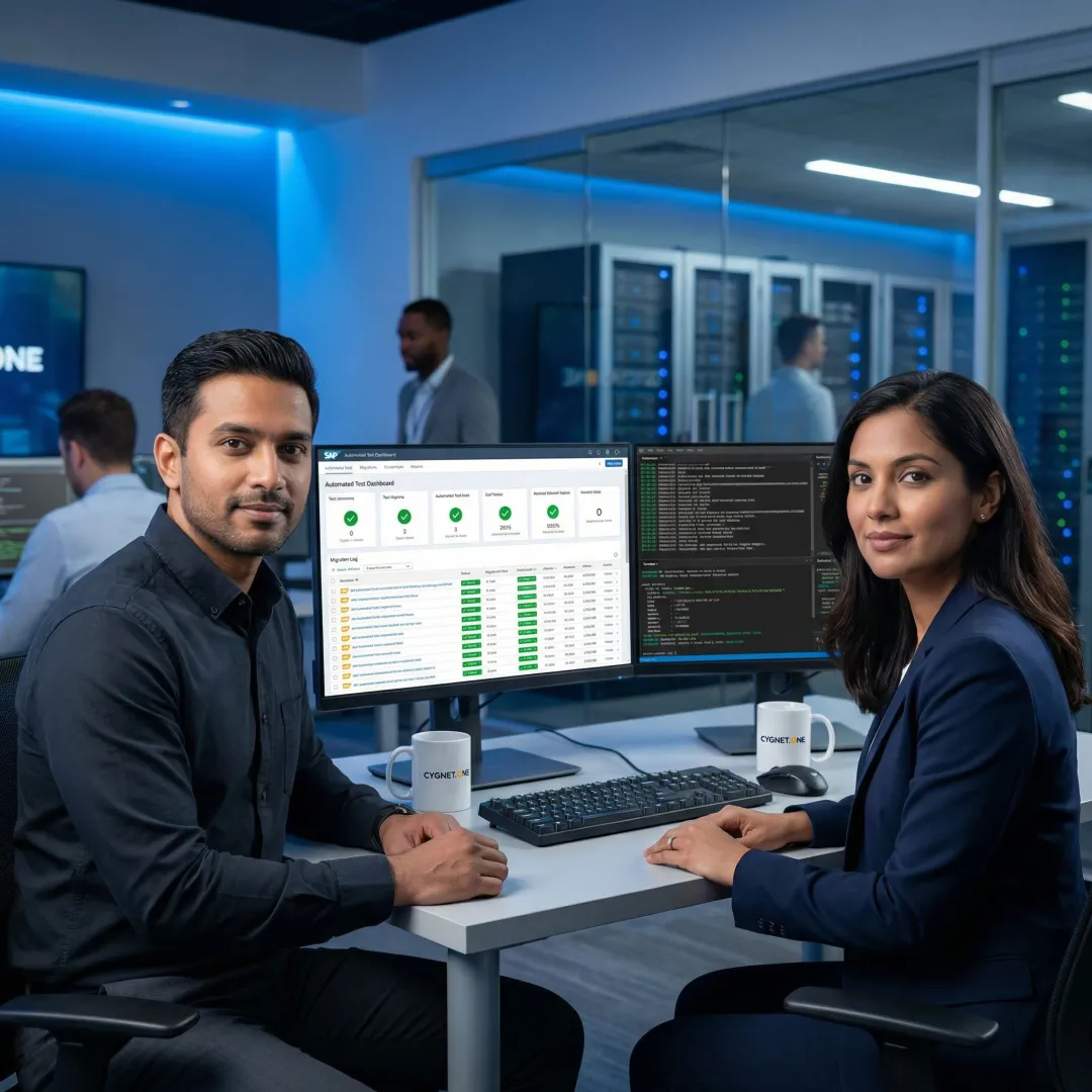 SAP testing team executing migration validation test cases on enterprise systems