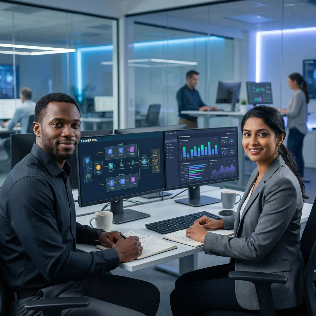 Data engineers modernizing an ETL pipeline on a cloud platform dashboard