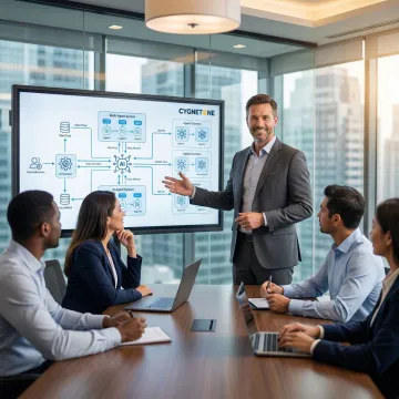 AI consultant presenting agentic AI architecture to enterprise stakeholders