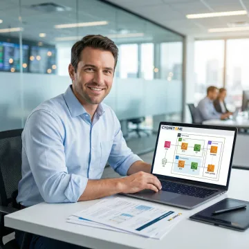 AWS cloud readiness assessment consultant reviewing enterprise infrastructure diagrams on a laptop