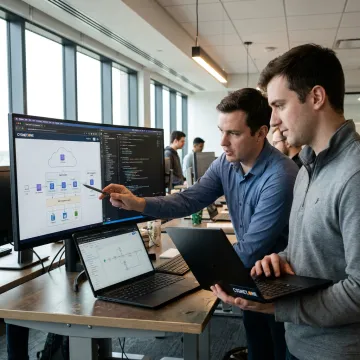 Product engineering team designing digital software architecture