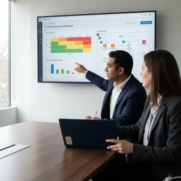 IT risk consultants reviewing compliance controls