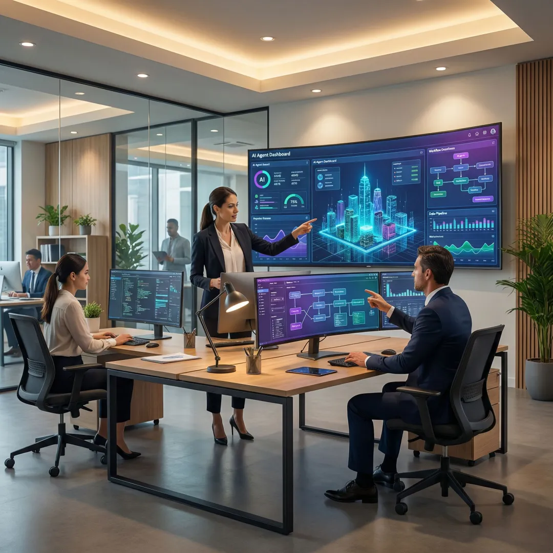 Enterprise AI agent development team working on autonomous workflow automation systems