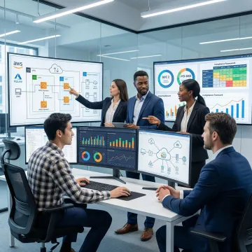 Cloud consulting specialists working with financial services organization on secure cloud architecture