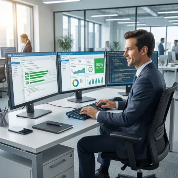SAP test automation engineer running automated test scripts on enterprise SAP system dashboard