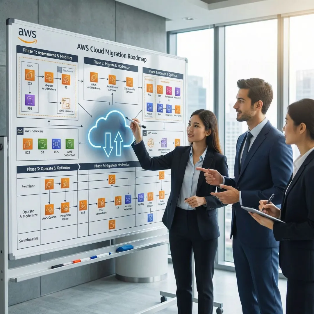 AWS cloud migration process steps being planned by an enterprise IT team