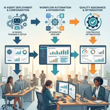 BPO team and AI systems collaborating through a structured agent deployment workflow
