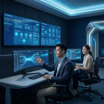 AI-powered digital agents automating BPO workflows on a modern enterprise dashboard
