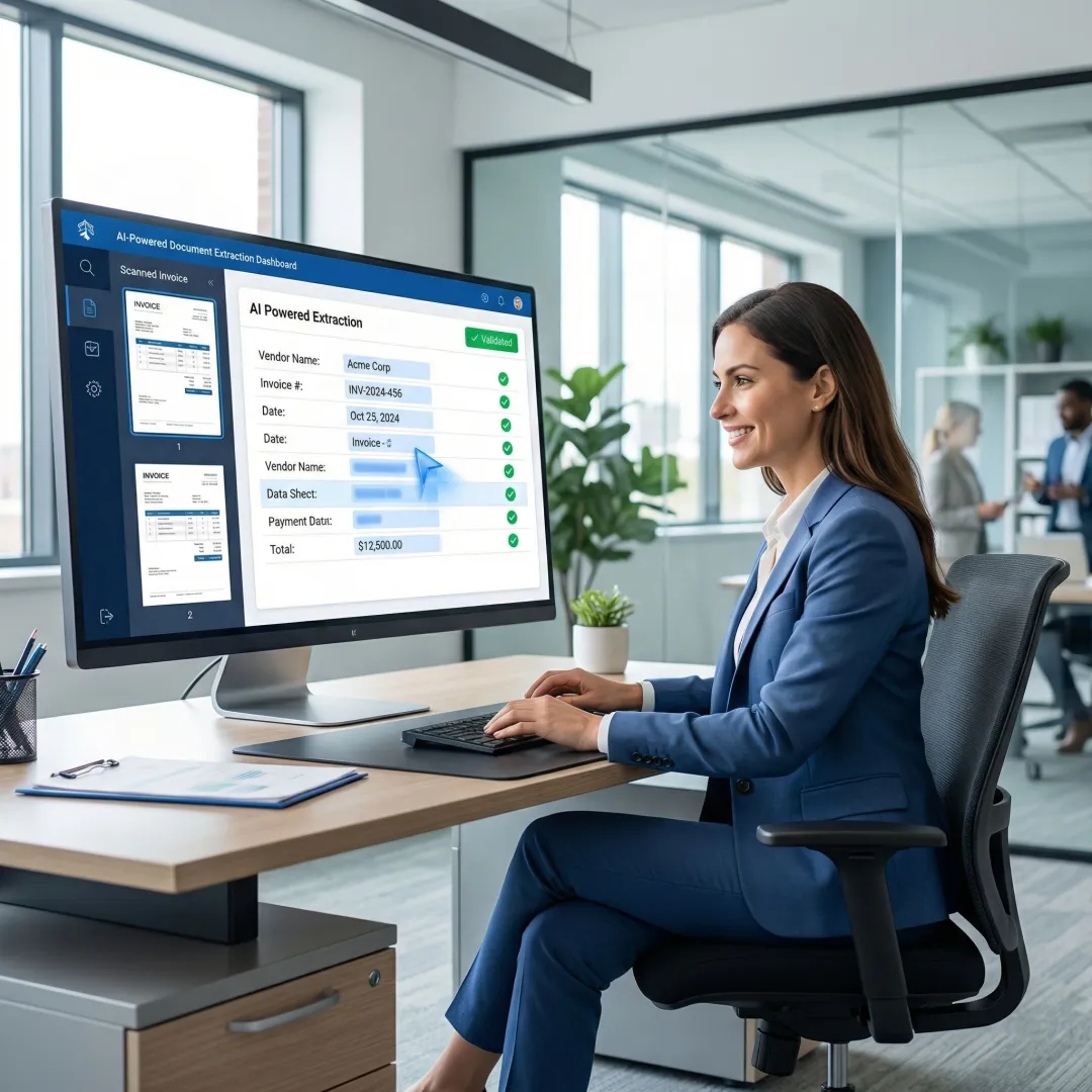 AI-powered invoice document extraction dashboard showing automated data capture and validation