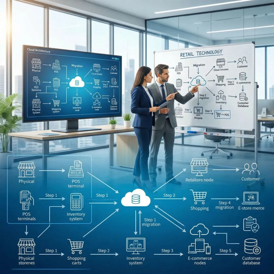 Retail application modernization process with cloud migration and technology team collaboration