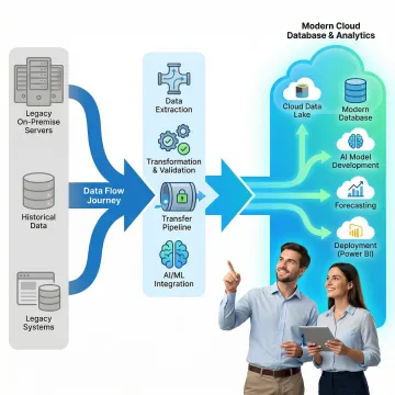 Cloud database migration process workflow illustrated with step-by-step architecture diagram