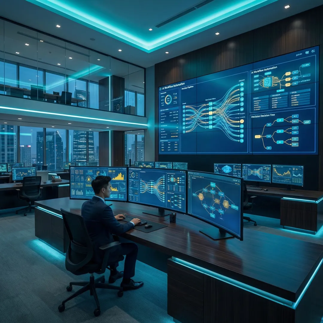 Enterprise AI agent dashboard showing automated workflow orchestration across business systems
