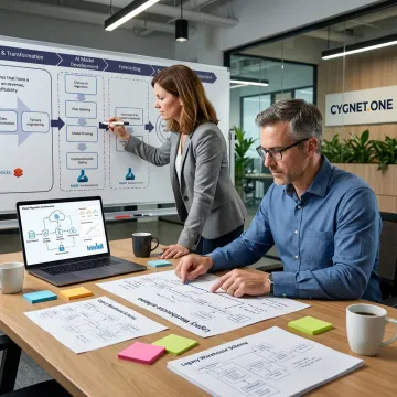 Consultants mapping a legacy warehouse to cloud architecture