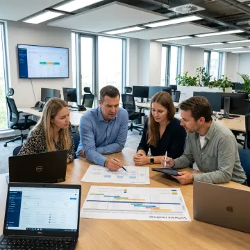 Product engineering specialists reviewing a software roadmap