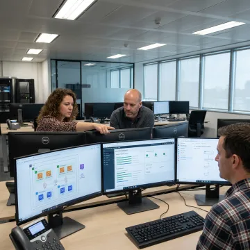 Cloud engineers reviewing migration process