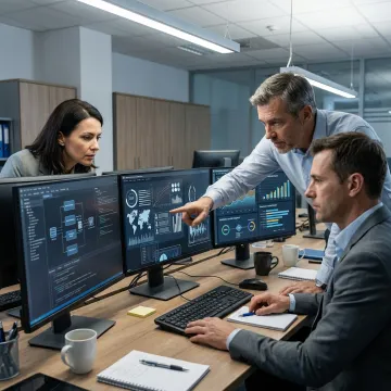 AI consultants analyzing machine learning dashboards
