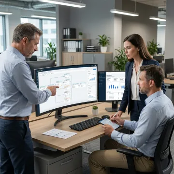 AI automation consultants reviewing enterprise workflow dashboards