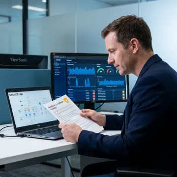 Cybersecurity consultant assessing healthcare compliance controls