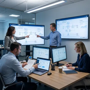 Consultants mapping enterprise automation process steps