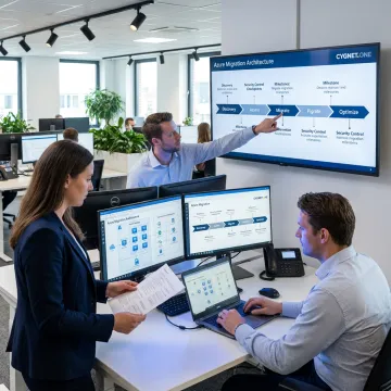 Azure migration team reviewing cloud transformation steps